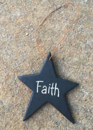 Christmas Ornament Black Wood Star with Faith written on it 